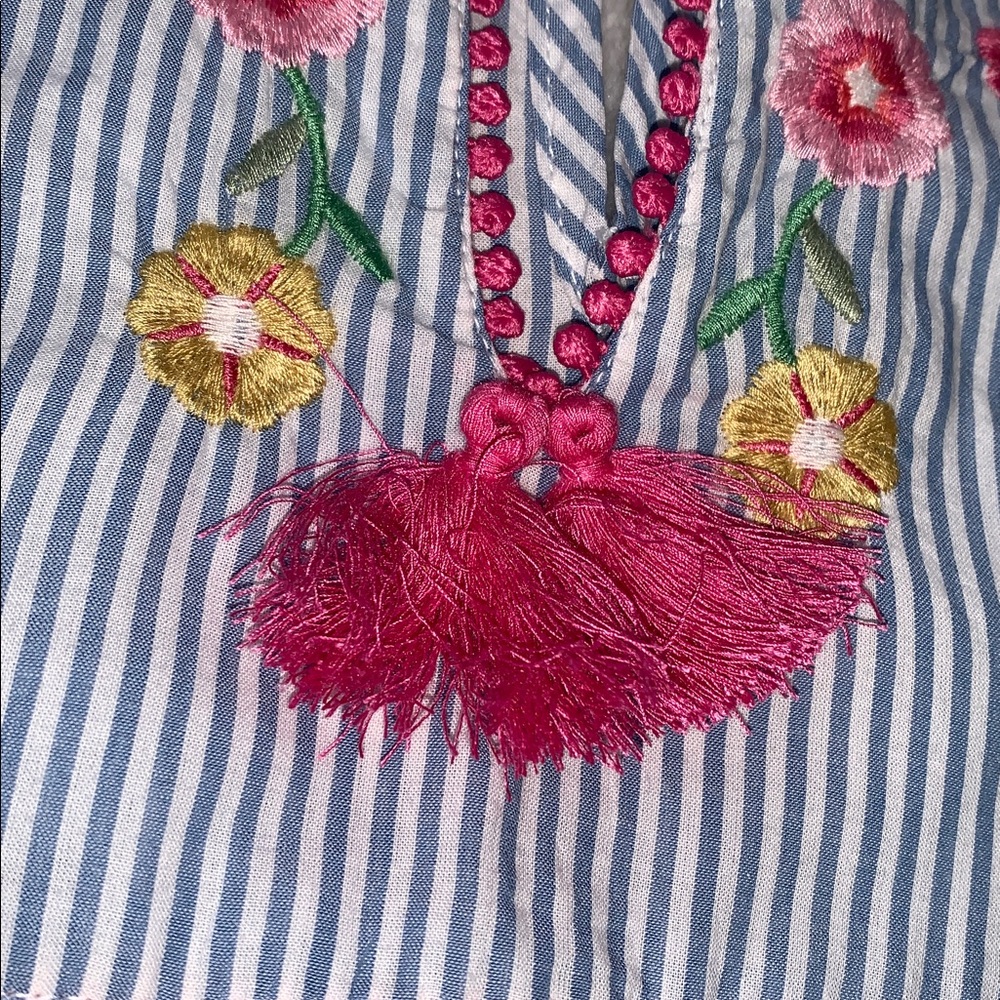 Mini Boden Girls' Striped Floral Embroidered Kaftan in Blue MIx EUC Tunic/Dress - Picture 9 of 16